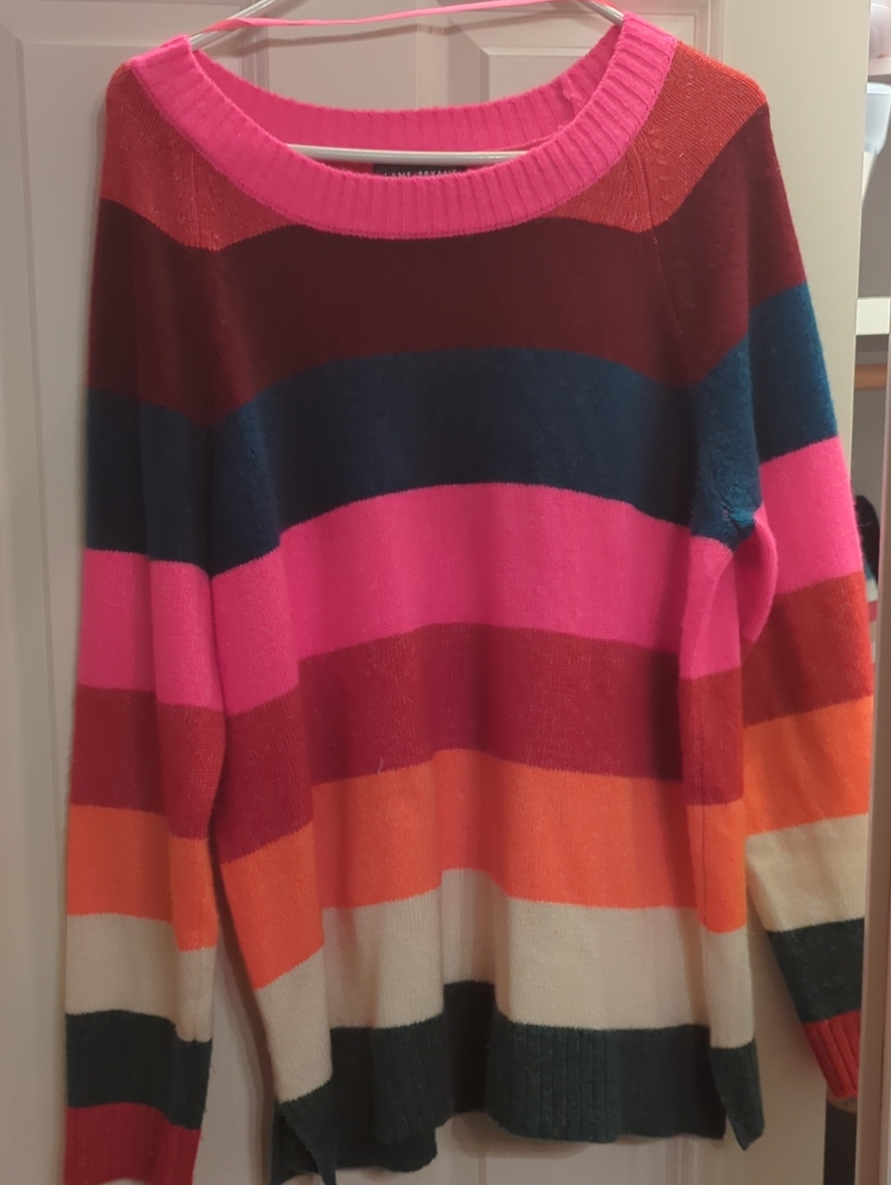 Striped Multicolor Crewneck Sweater - Pink, Orange & Navy Size 14/16 Lane Bryant